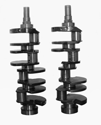 This picture shows the differance between the 4.6L Forged na 4.6L Cast Cranck Shaft.  Besides the Matterial they were made of, the Fordged Crankshaft is fully Counter-Weighted, while the other shaft is not.